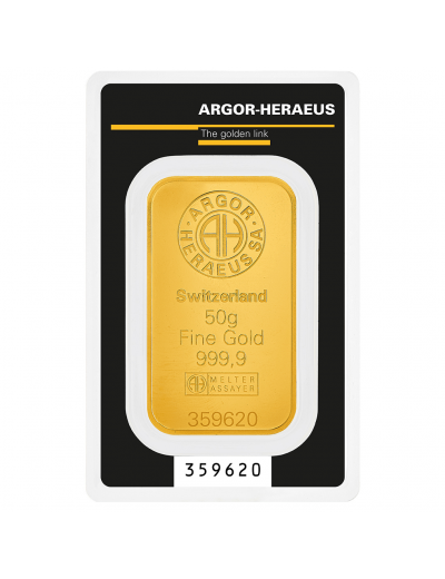 Zlatý slitek Argor-Heraeus 50 g