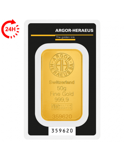 Zlatý slitek Argor-Heraeus 50 g