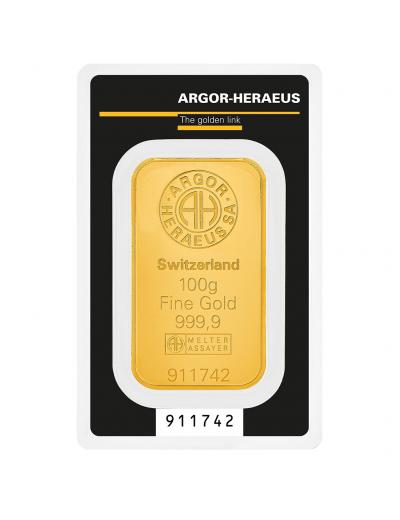 Zlatý slitek Argor-Heraeus 100 g Kinebar